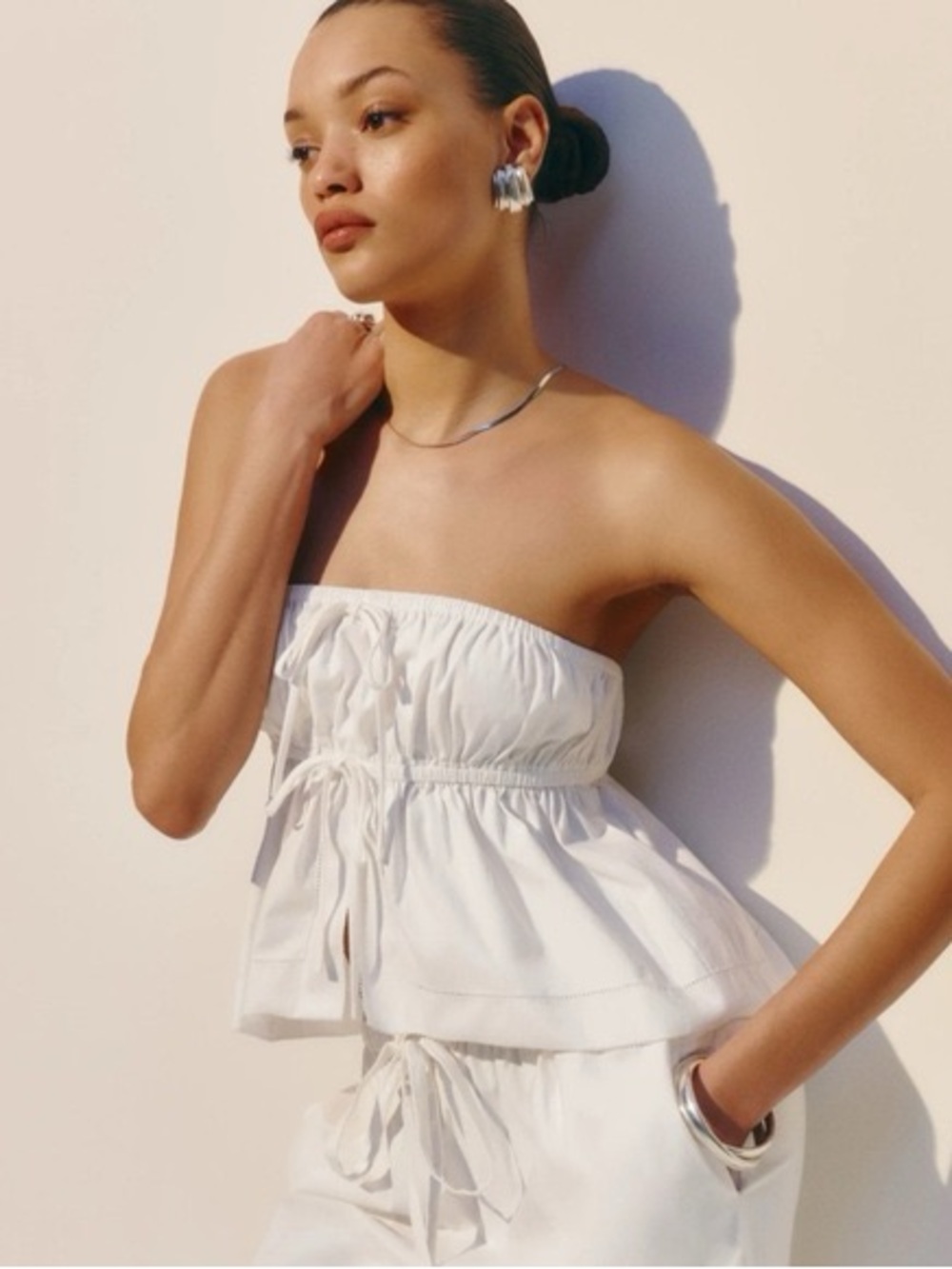Reformation Rowen Strapless Front‎ Ties Crop Top White Size M